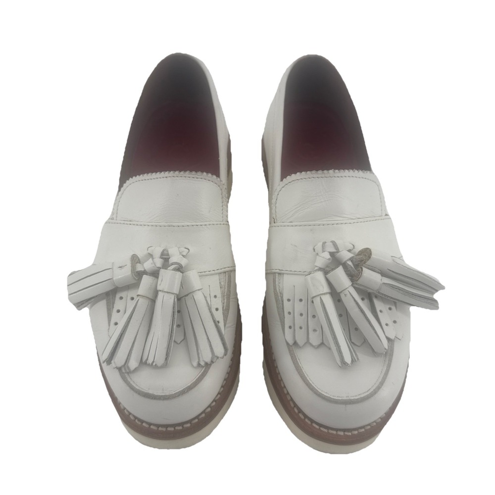 Grenson Clara Loafers Women 6.5 UK 3.5 White Leather Platform Slip On Tasseled
